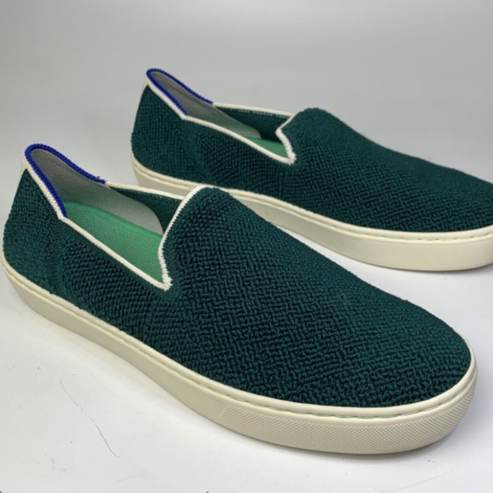 rothy’s women’s the slip on sneaker in color juniper green terry size 8.5